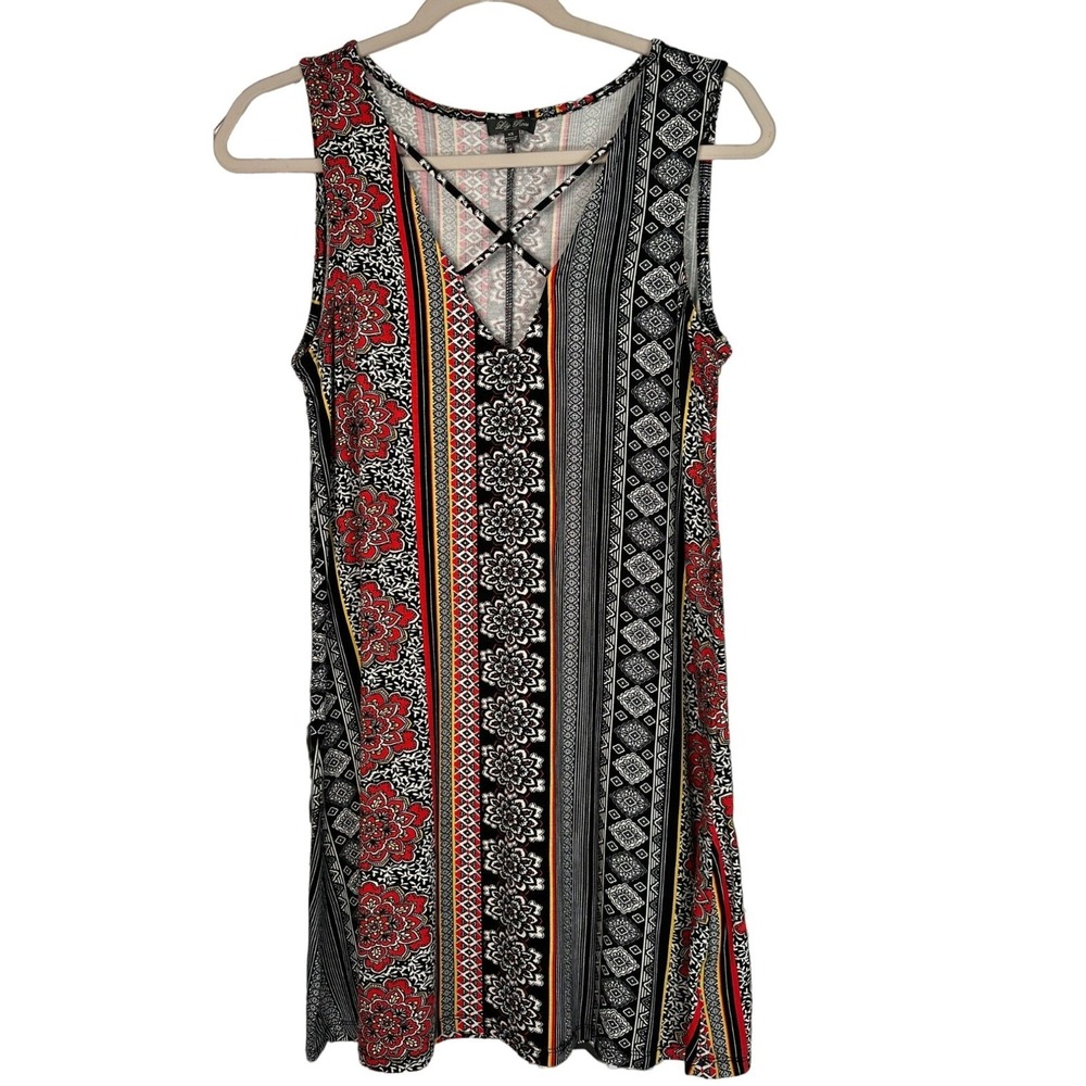 Lily-Rose Womens XS Sleeveless Swing Dress Abstract Vibrant Bohemian Style